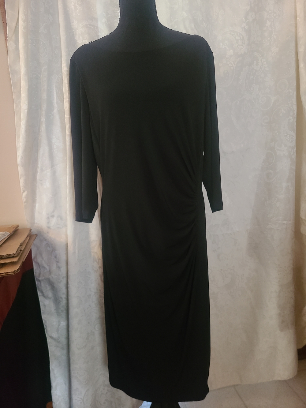 Classic Black Women's Draped Midi Dress